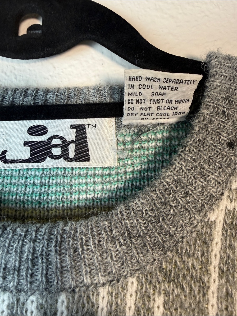 Vintage JED Sweater Mens Medium Grey Geometric Abstract Knit Wool Blend Pullover - Picture 3 of 9